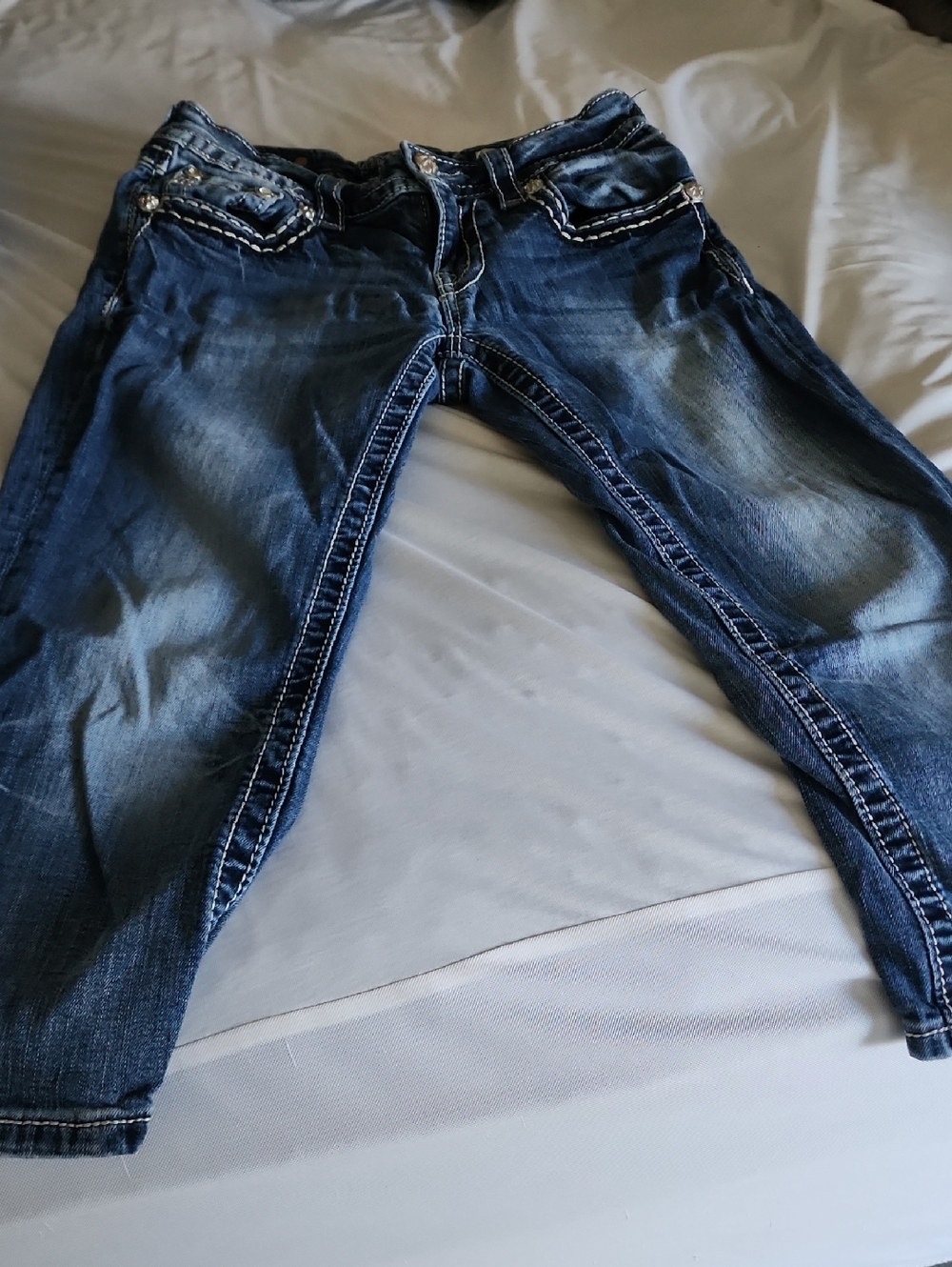 Miss Me Distressed Dark Blue Cropped Jeans